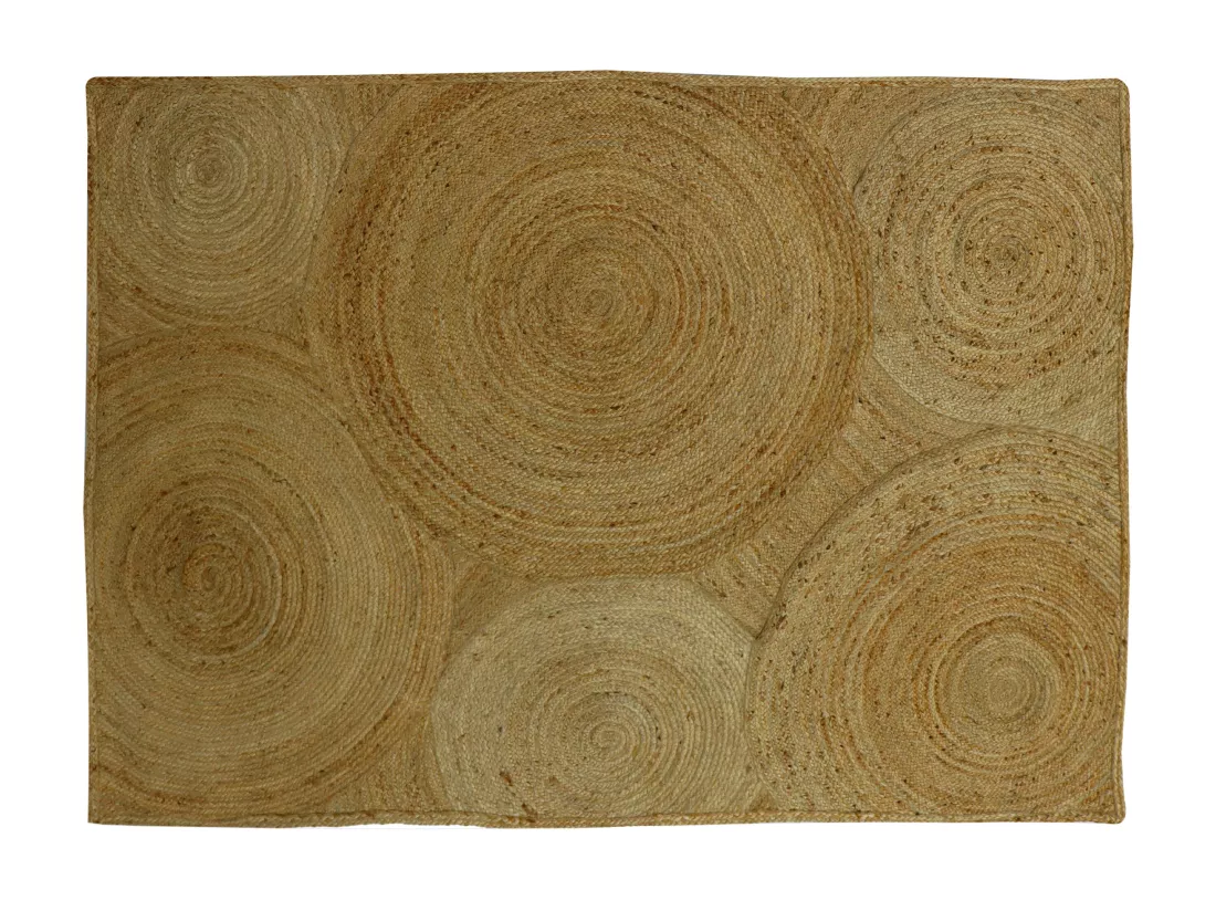 Tapis rectangle 100% jute tressé - Motifs circulaires - 160 x 230 cm - Naturel - YVAYA