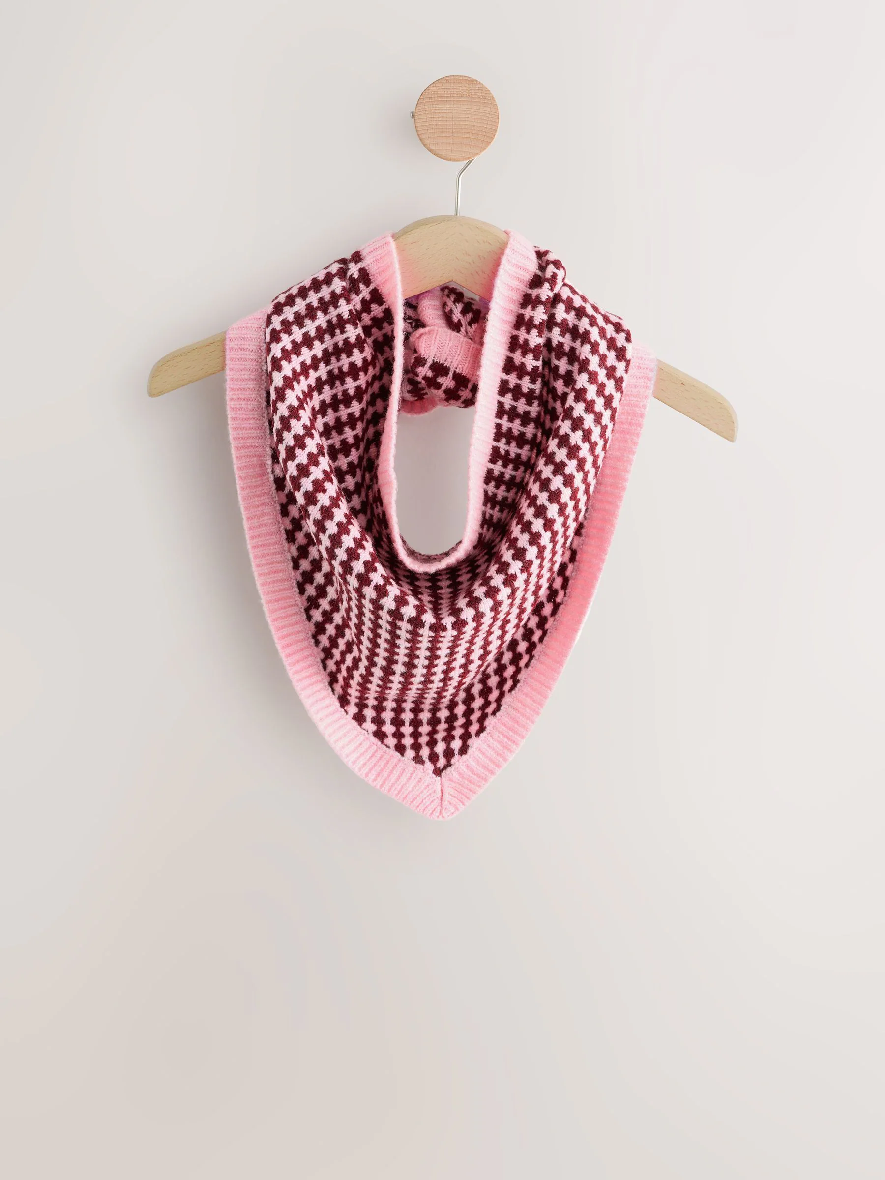 Roze/rode pied-de-poule - Knitted Triangle Scarf