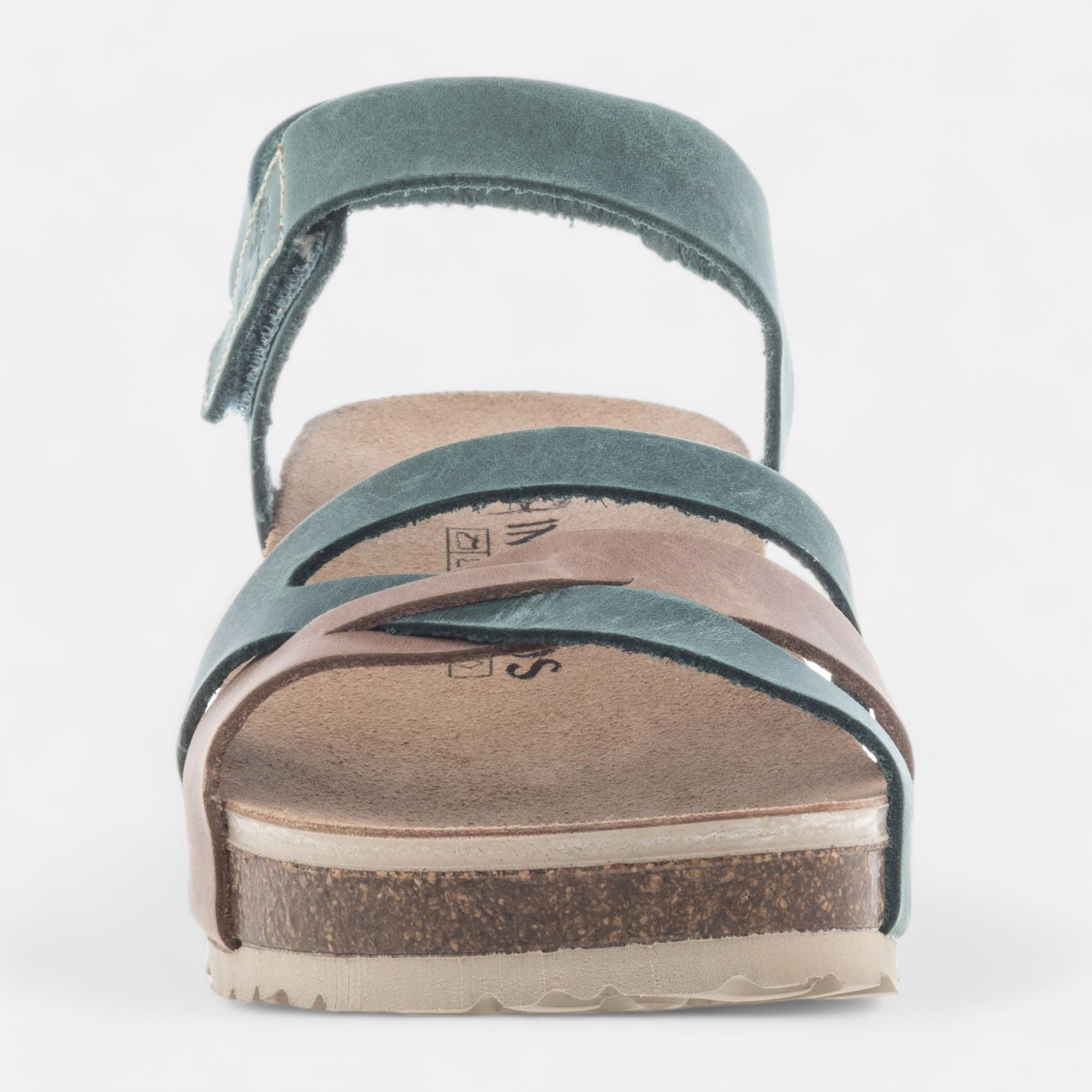 Mules semelle liège à talon compensé Femme en cuir jeans