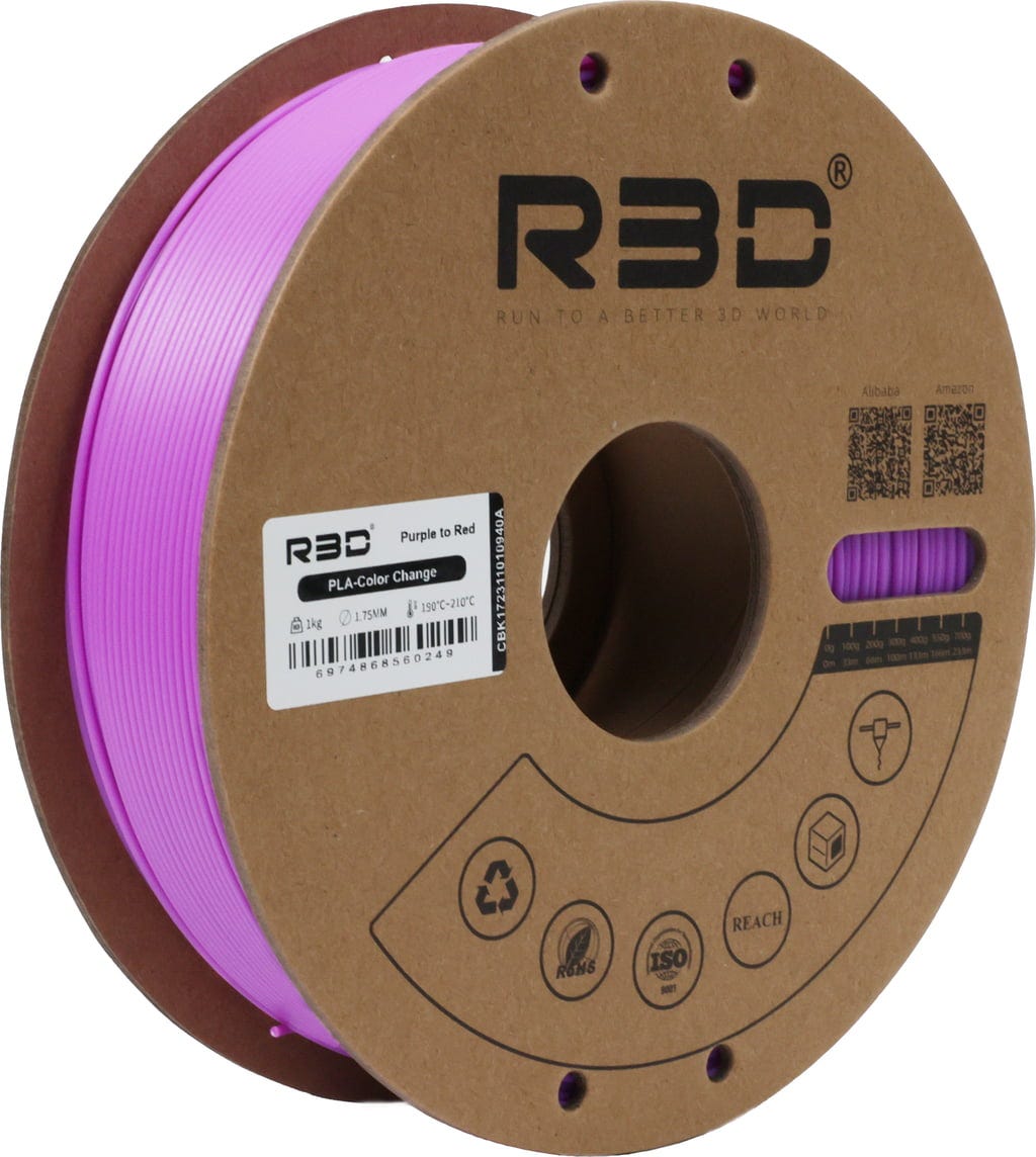 R3D  PLA Color Change Purple to Red, 1.75 mm / 1000 g    Farbwechselndes PLA-Filament in Violett-Rot