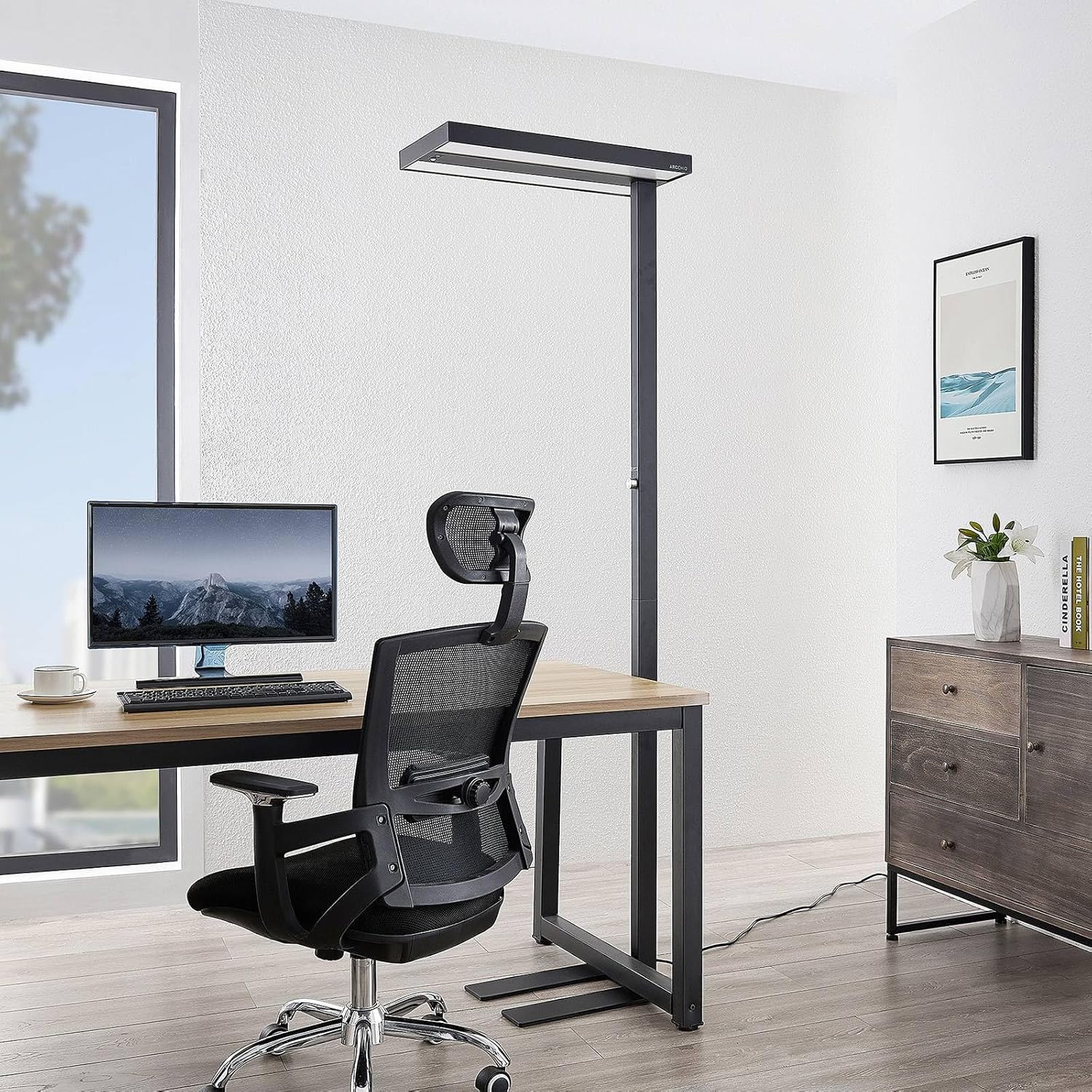 Arcchio LED Büro Stehlampe dimmbar, Bewegungsmelder Tageslichtsensor Bürolampe Up and Down 8000lm 4000K Standleuchte Deckenfluter Home Office