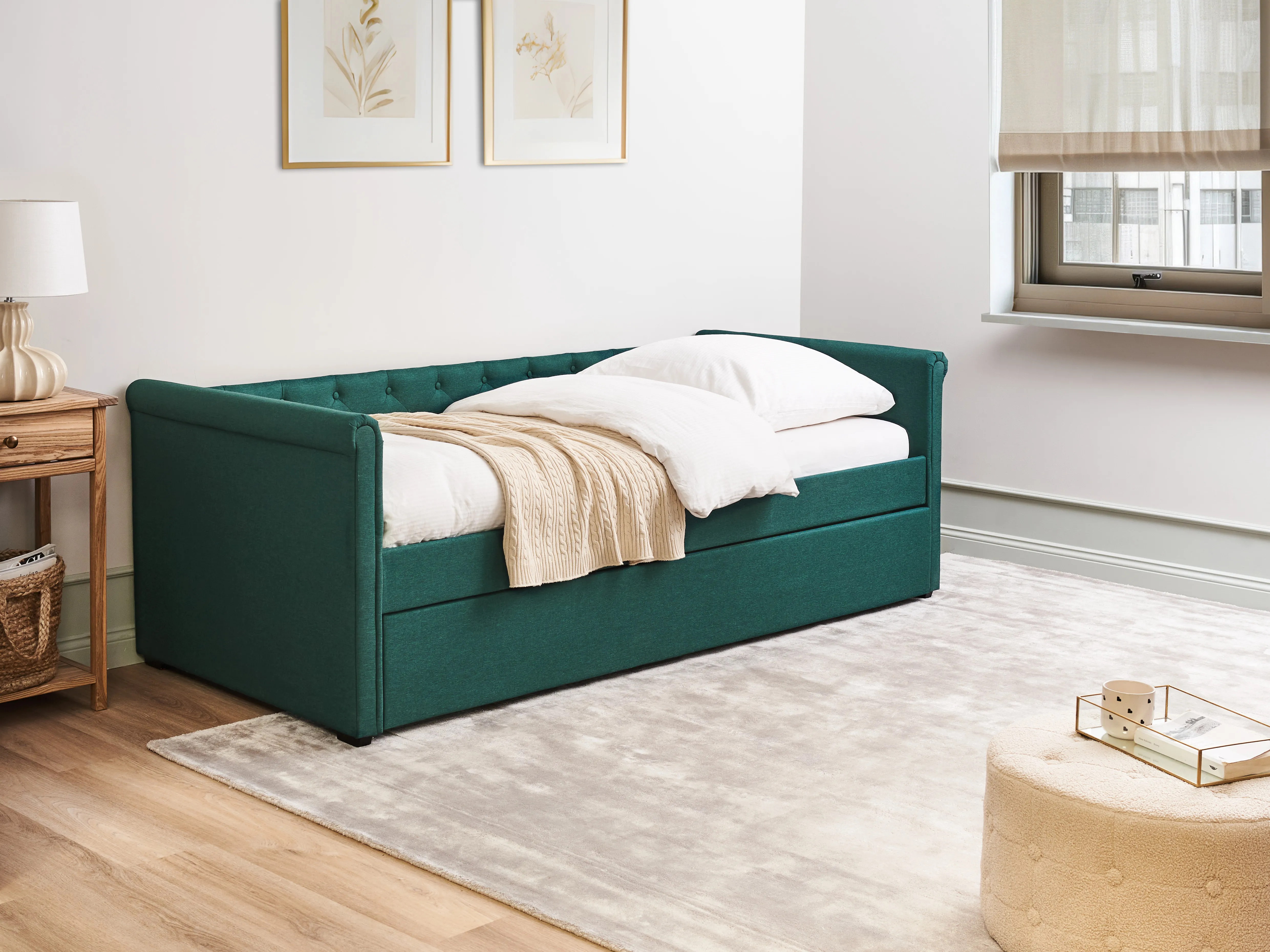Onderschuifbed Stof LIBOURNE 90 x 200 cm Donkergroen