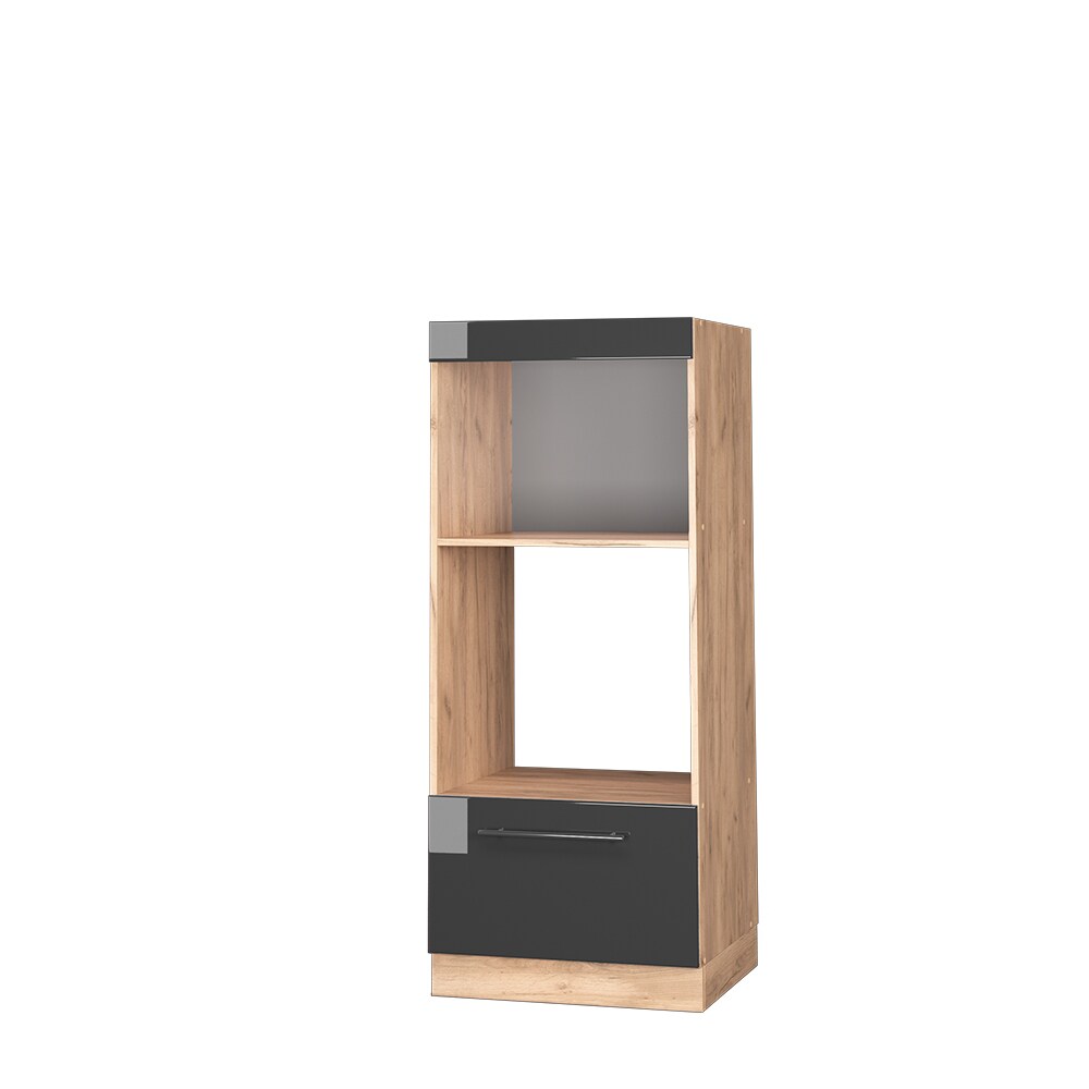 Vicco Mikrowellenumbauschrank Küchenschrank Küchenmöbel Fame-Line Eiche Anthrazit modern 60 cm Küche Einbauküche Blende Schublade Mikrowelle Backofen Küchenzeile Hochglanz