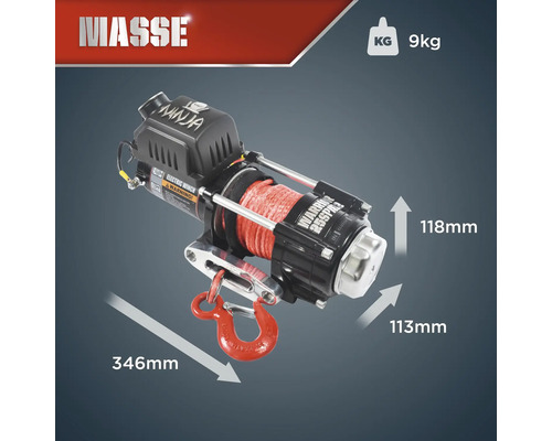 Warrior NINJA 2500LB A / 1,1 t 12 V elektrische lier met synthetisch touw