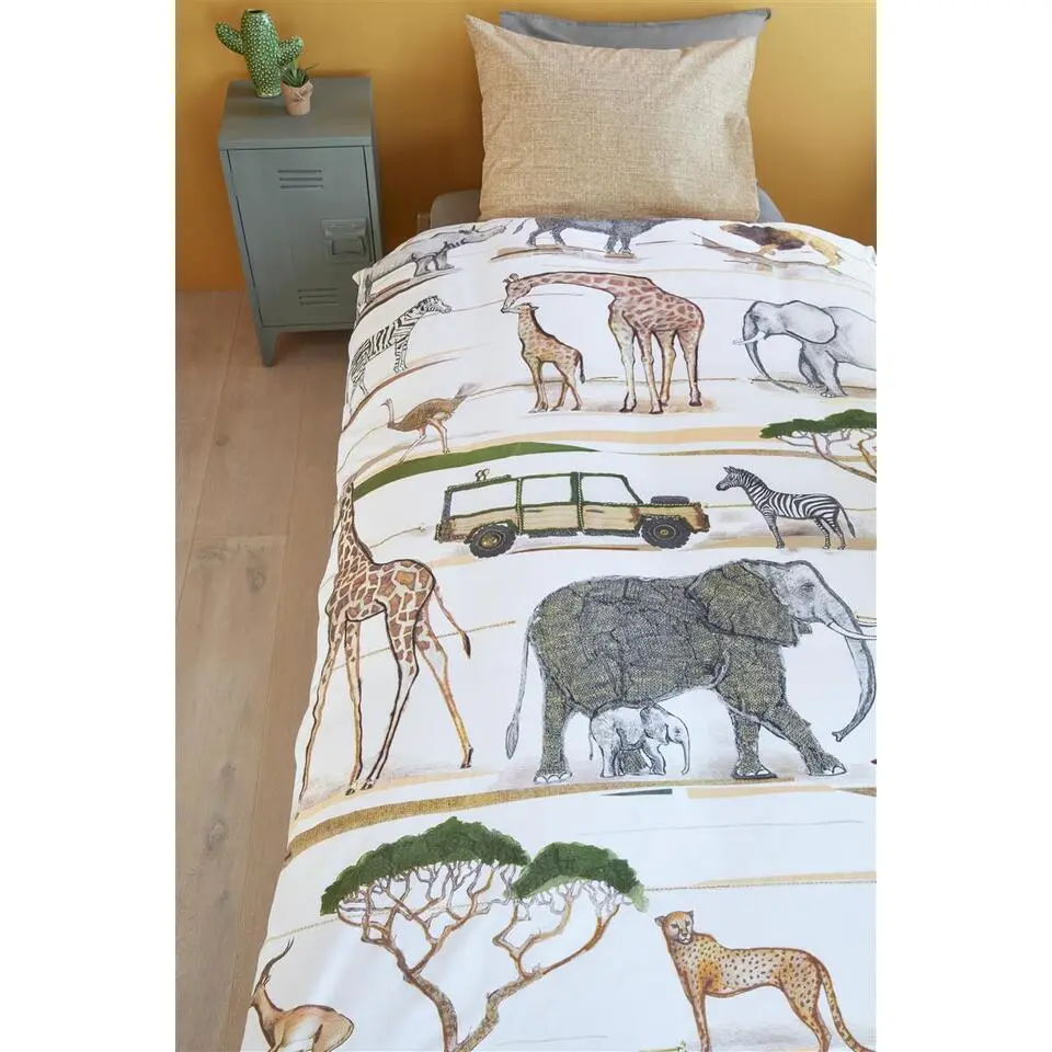 Beddinghouse Kids Jeep Safari dekbedovertrek - 140x200/220 - Naturel