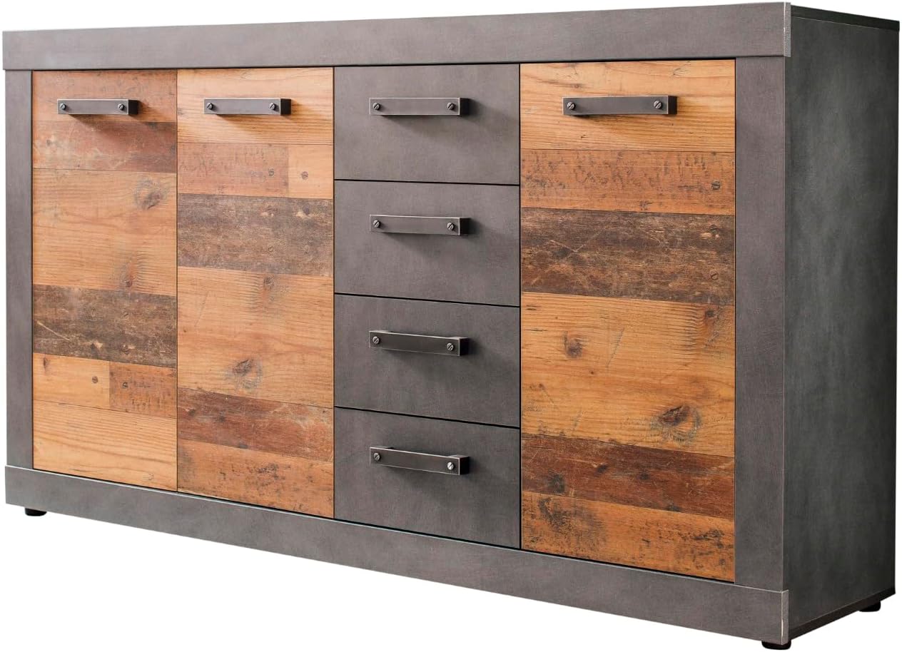 trendteam smart living - Indy - Kommode - Graphit Grau/Alteiche - 4 Schubladen, 4 Fächer - (BxHxT) 151 x 86 x 37 cm - Sideboard in rustikaler Optik