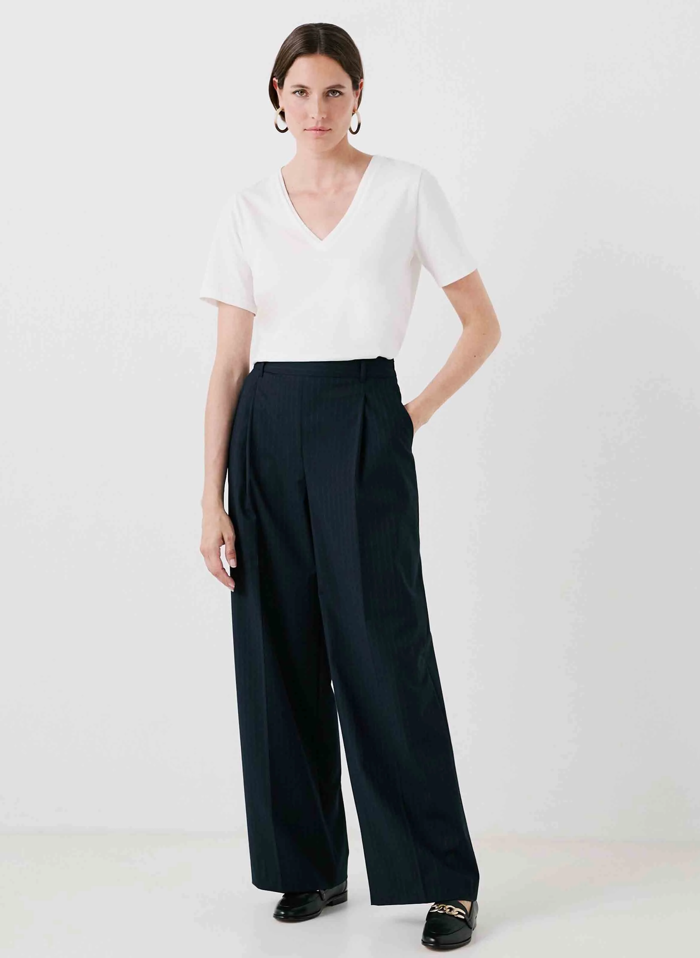 PAPILLON - Pantalon large taille haute rayé | Bleu