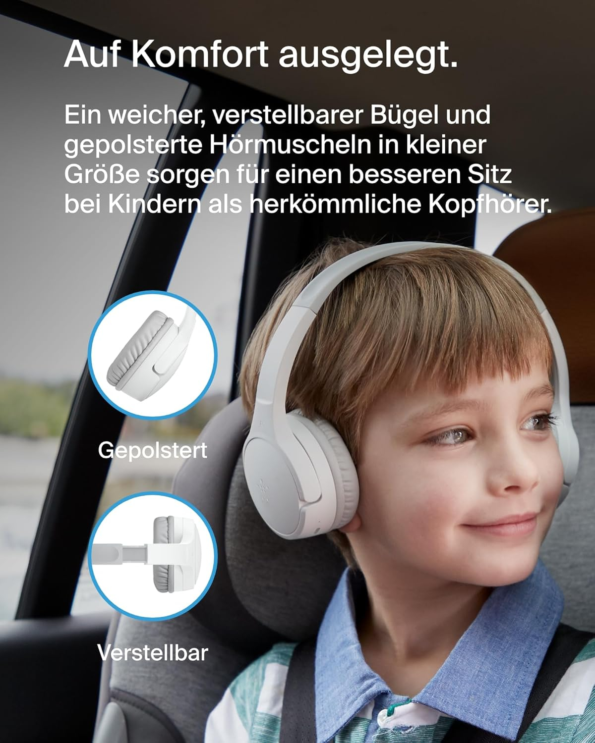 SoundForm Mini Wireless Bluetooth On-Ear Kinder Kopfhörer mit Mikrofon   85dB Lautstärke-Begrenzung (AUD002BTWTV3) - Weiss
