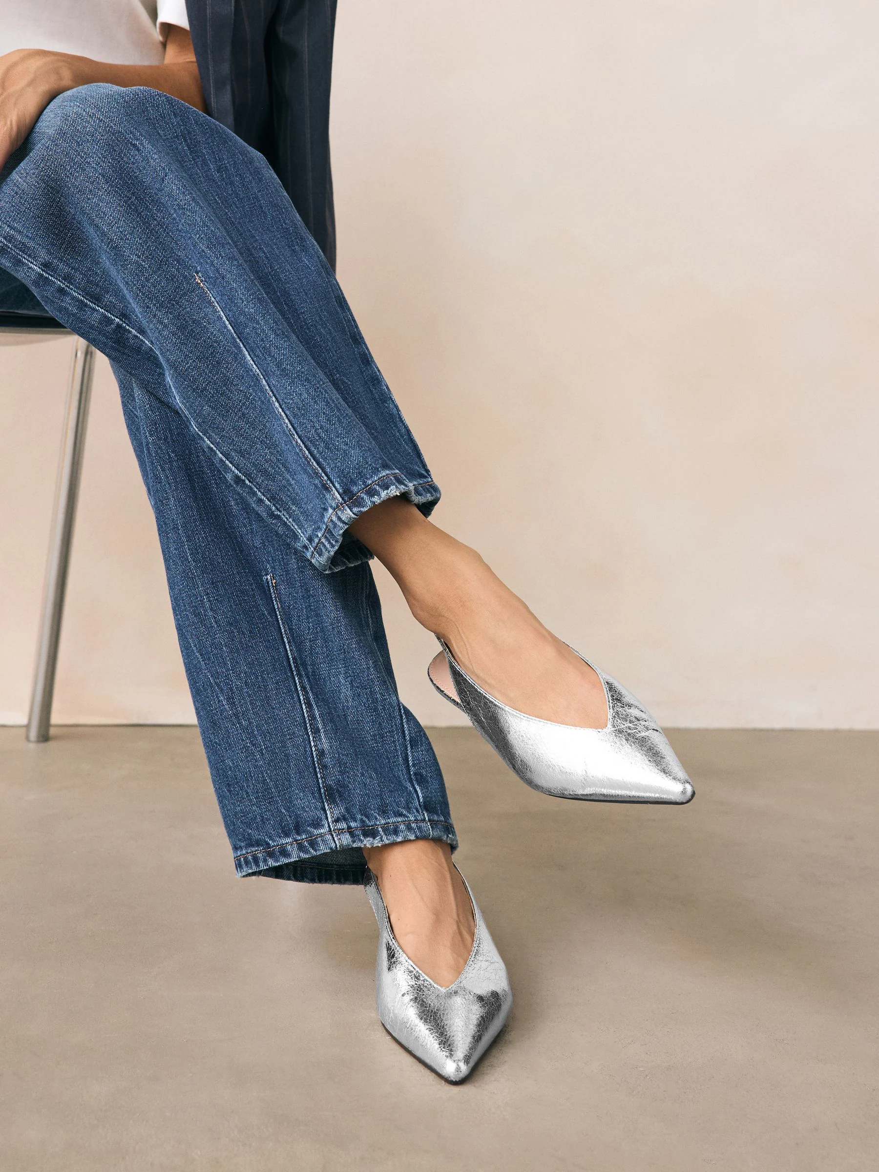 Zilver - Print Forever Comfort® puntige schoenen met hielbandje