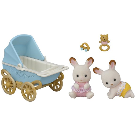 Les Jumeaux lapin chocolat et poussette double - Sylvanian Families 5432