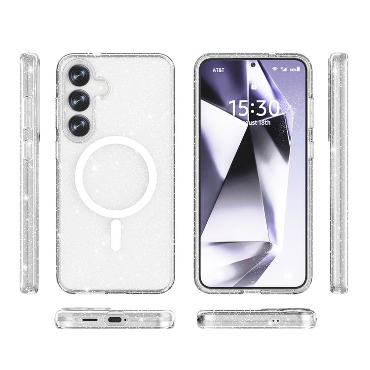 Samsung Galaxy S25  Plus Hybrid Hardcase Hülle mit TPU Bumper Glitzer Design MagSafe-Modul - Transparent