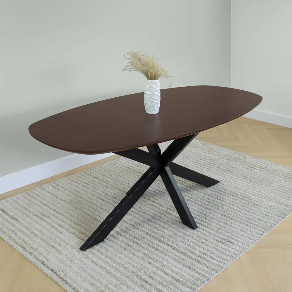 QUVIO Eettafel Sofia - Deens ovaal - 180x90 cm - FSC - Walnoot bruin