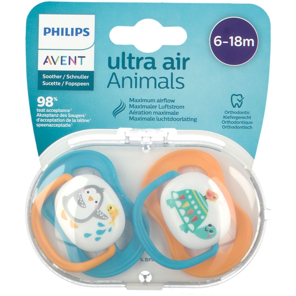 PHILIPS Avent Ultra Air Schnuller 6-18 Monate, Animals (Farbe/Motiv nicht wählbar)
