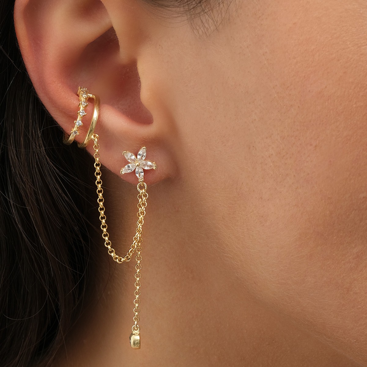 Boucles d'oreilles chaîne - Argent 925/000 plaqué or & zircons