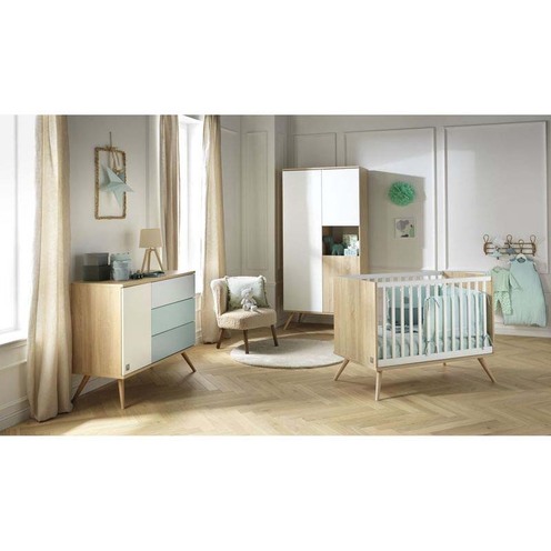 Chambre DUO Lit 140x70 + Commode Bleue SEVENTIES - SAUTHON