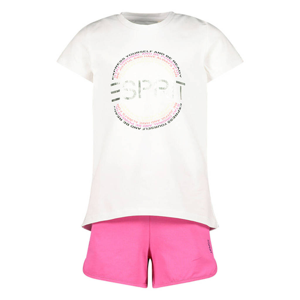 ESPRIT T-shirt + short wit/fuchsia