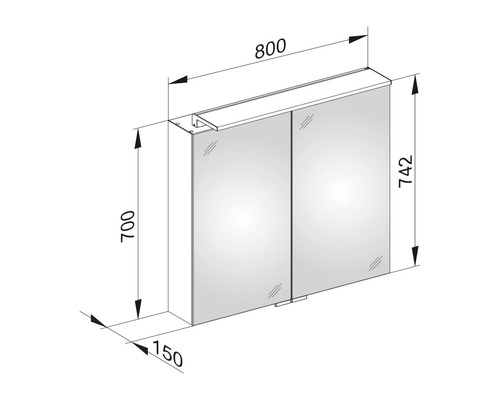 KEUCO Royal L1 spiegelkast, 80 x 15 x 74,2 cm, gespiegeld, 2-deurs, LED, IP24