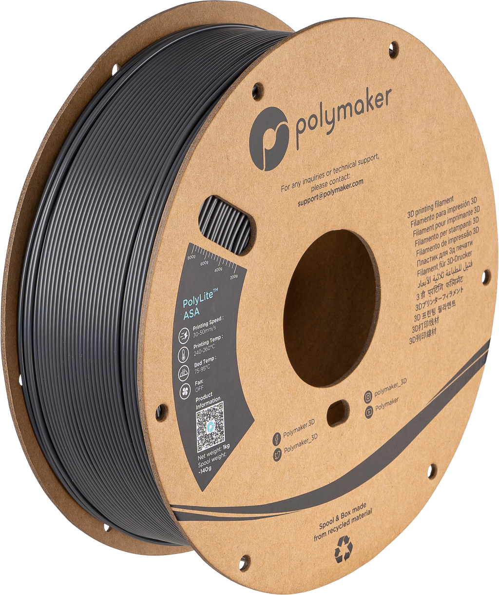 Polymaker  PolyLite ASA Dark Grey, 1,75 mm / 1000 g    Die Alternative zu ABS Filament