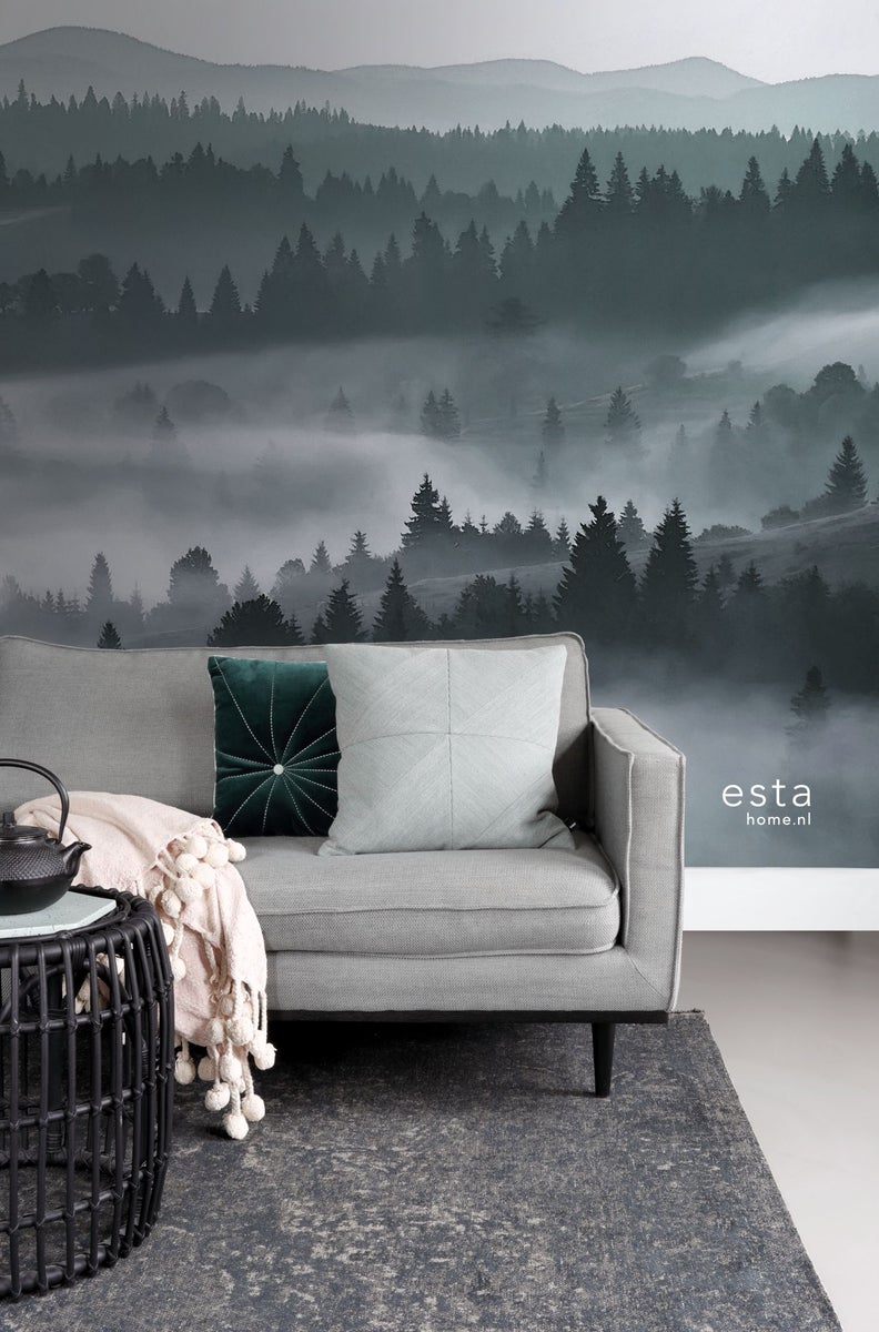ESTAhome Fotobehang Misty Mountains Groen - 2,79 x 2,79 m - 158910