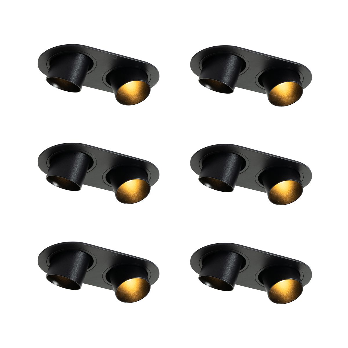 Set van 6 inbouwspots zwart GU10 35mm kantelbaar 2-lichts - Installa