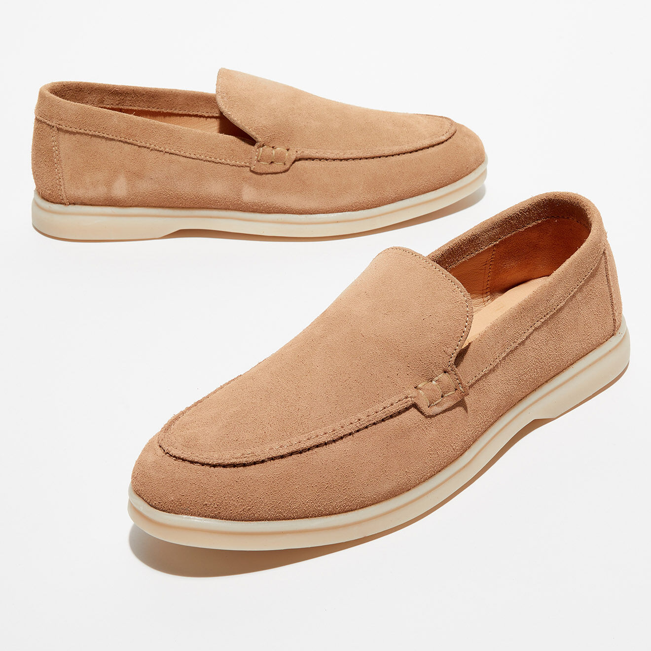 Loafers Mocassins en Velours de Cuir Léo beiges