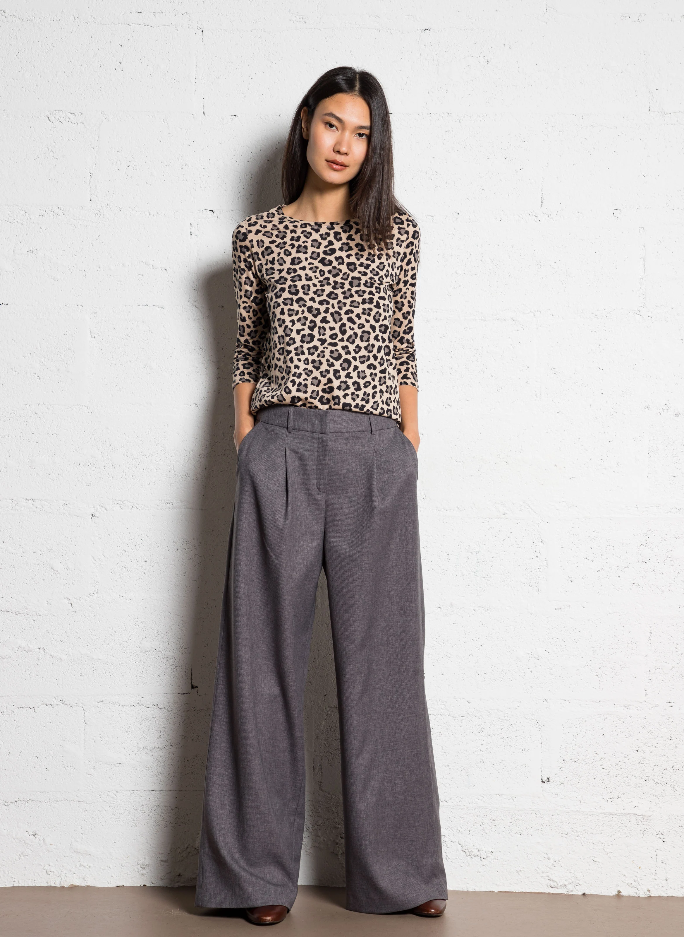 FLAUBERT - Pantalon large taille haute| Gris