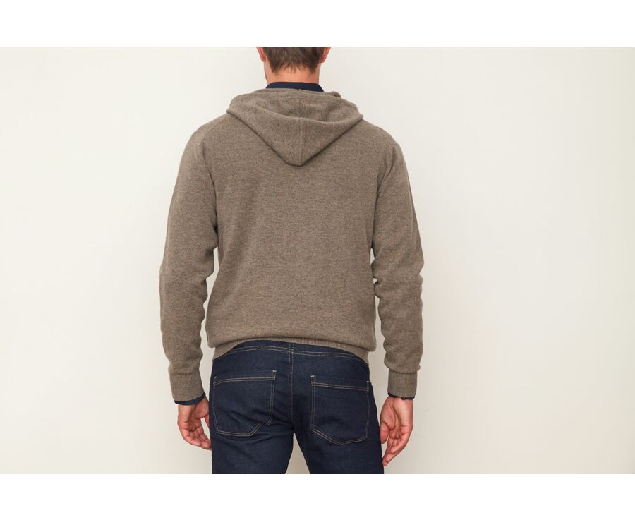 Gilet homme laine zippé à capuche Gris Taupe Chiné - HOODAN