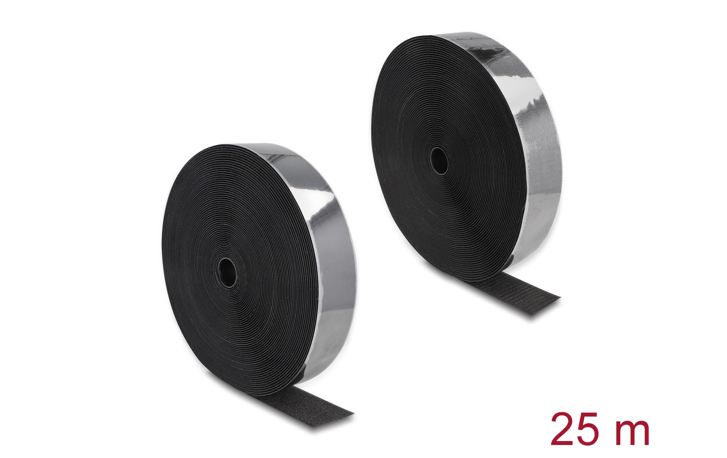 Klettband 25m x 50mm Strapazierfähig SchwarzDelock Strapazierfähiges Klettband selbstklebend mit Haft- und Flauschband L 25 m x B 50 mm schwarz