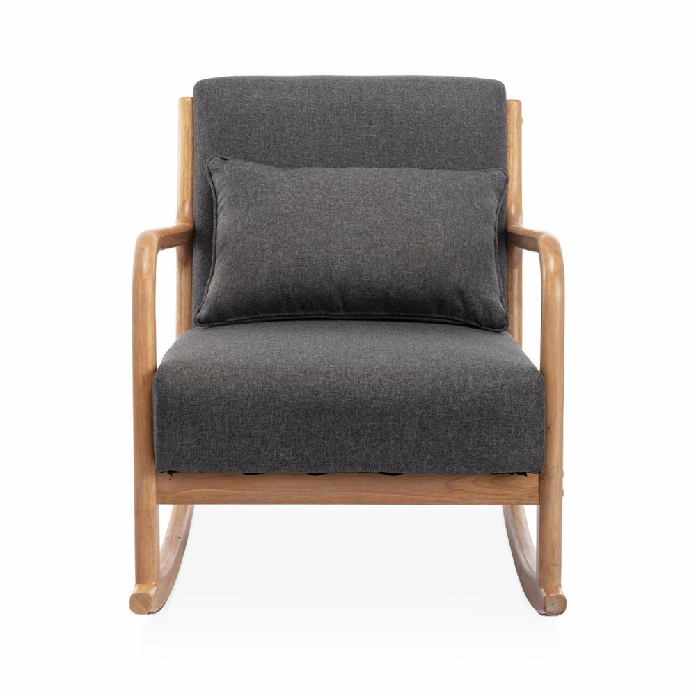 Fauteuil à bascule design en bois et tissu. 1 place. Rocking chair scandinave. Gris foncé