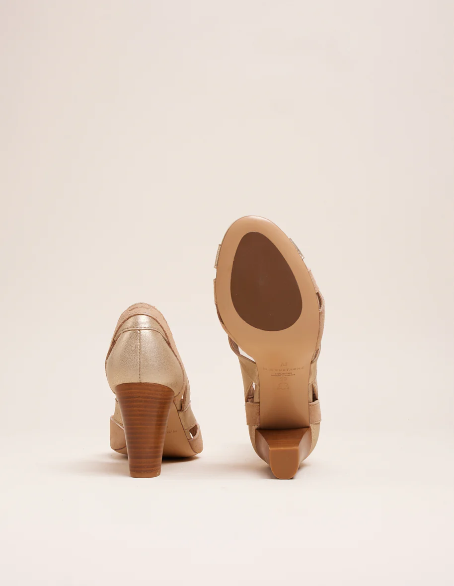 Sandales à talons Clémentine H - Cuir et suède champagne beige