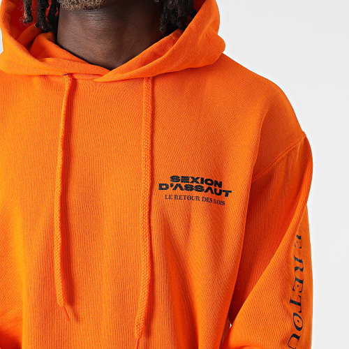 Sweat Capuche Chest And Sleeve Orange Noir