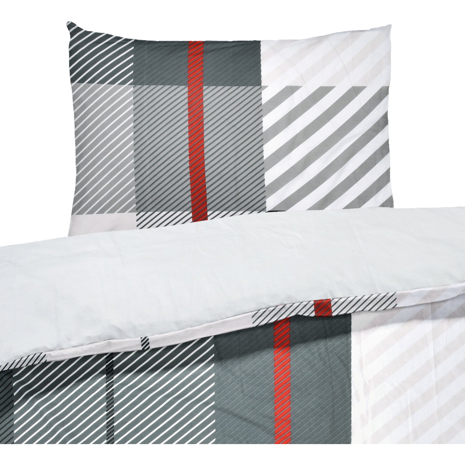 Bettwäsche Renforce Karomuster grau 200x210 2x65x65 Bettanzug Fra
