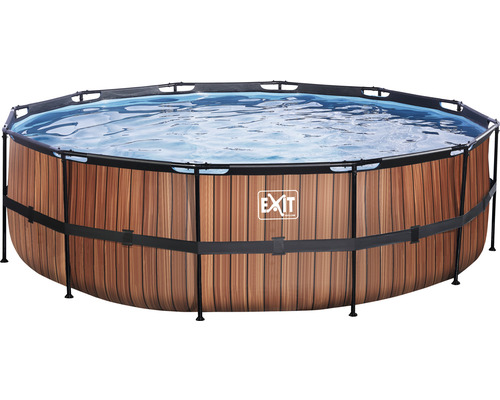 EXIT WoodPool ronde opzetzwembadset Ø 488x122 cm incl. zandfiltersysteem & ladder, houtlook