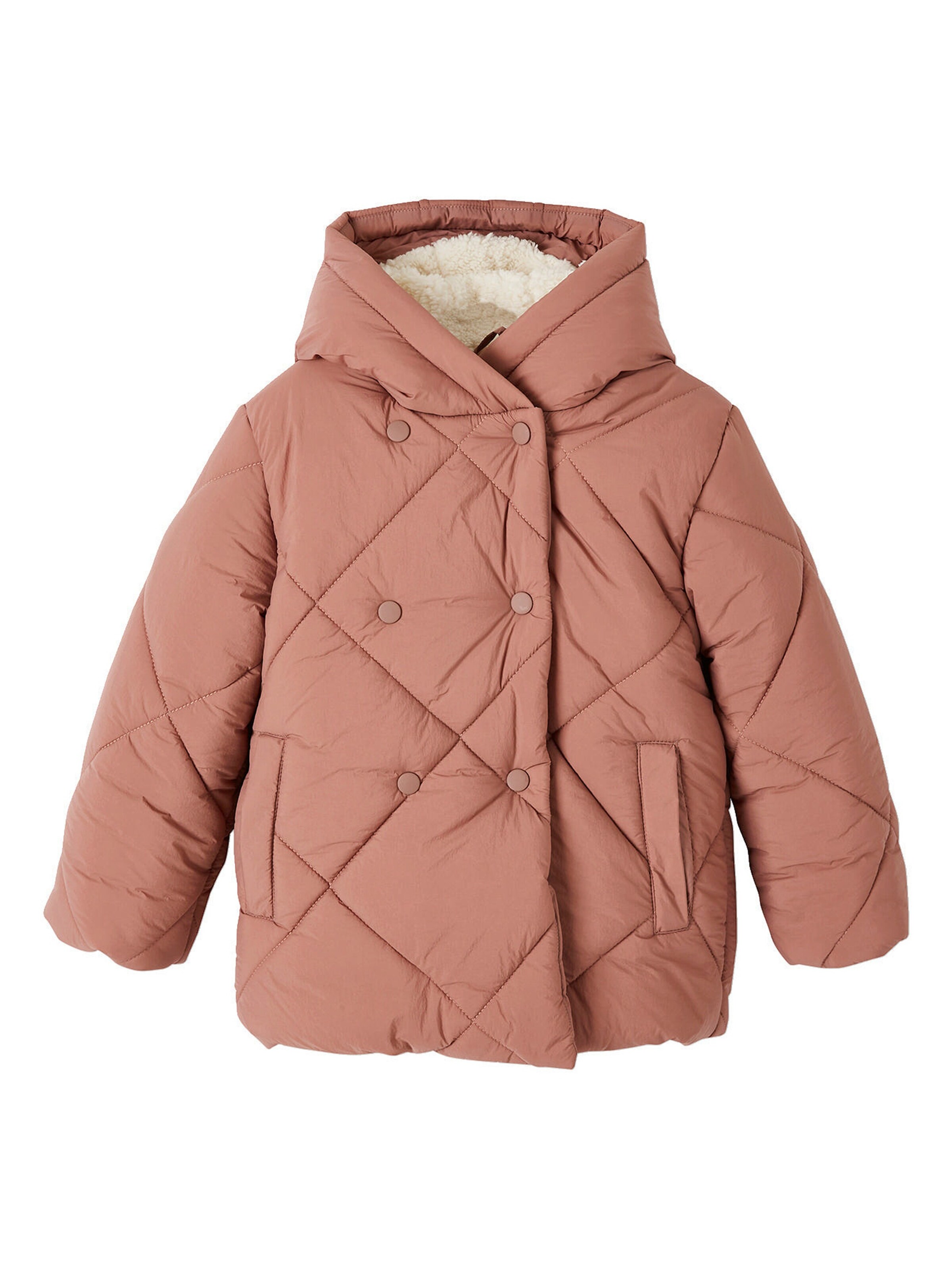Vertbaudet Mädchen Kapuzen-Steppjacke mit Teddyfleece-Futter, Wattierung Recycling-Polyester blush