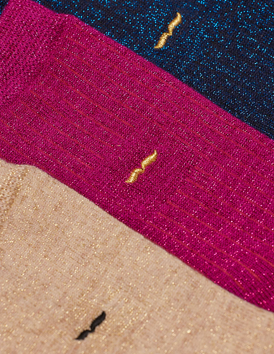 Pack de 3 chaussettes - Côtelé Bleu doré fuchsia