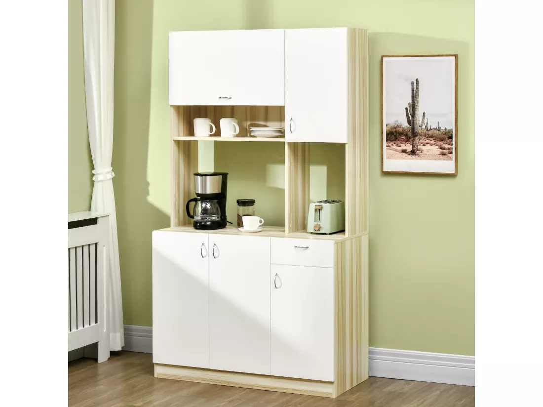 HOMCOM Armoire de cuisine contemporaine rangement- buffet haut - 5 portes, 1 tiroir, 3 niches - 102 x 48 x 180 cm