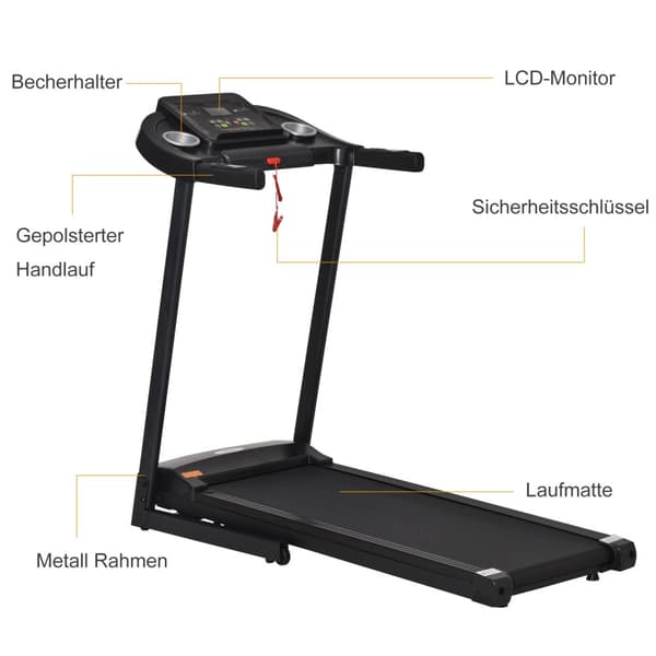 Elektrisk Tredemølle Sammenleggbar Med 12 Programmer, Led-Skjerm, Koppholder Og Mobiltelefonholder, For Home Gym