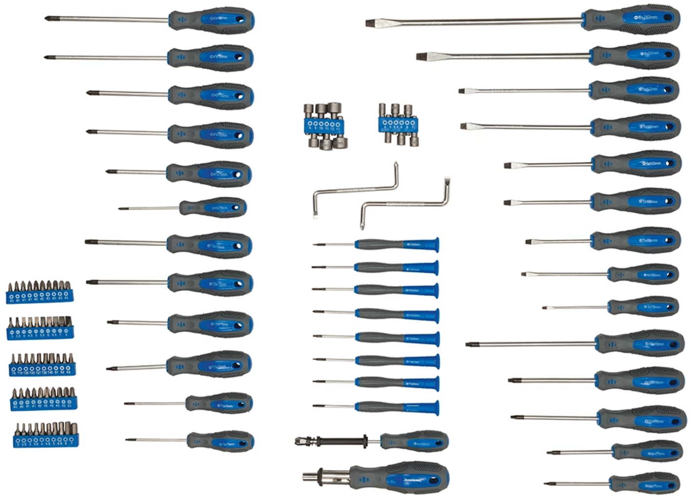 Silverline  Schraubendreher Set, 100-teilig    Handwerkzeuge mit ergonomischen Weichgriffen