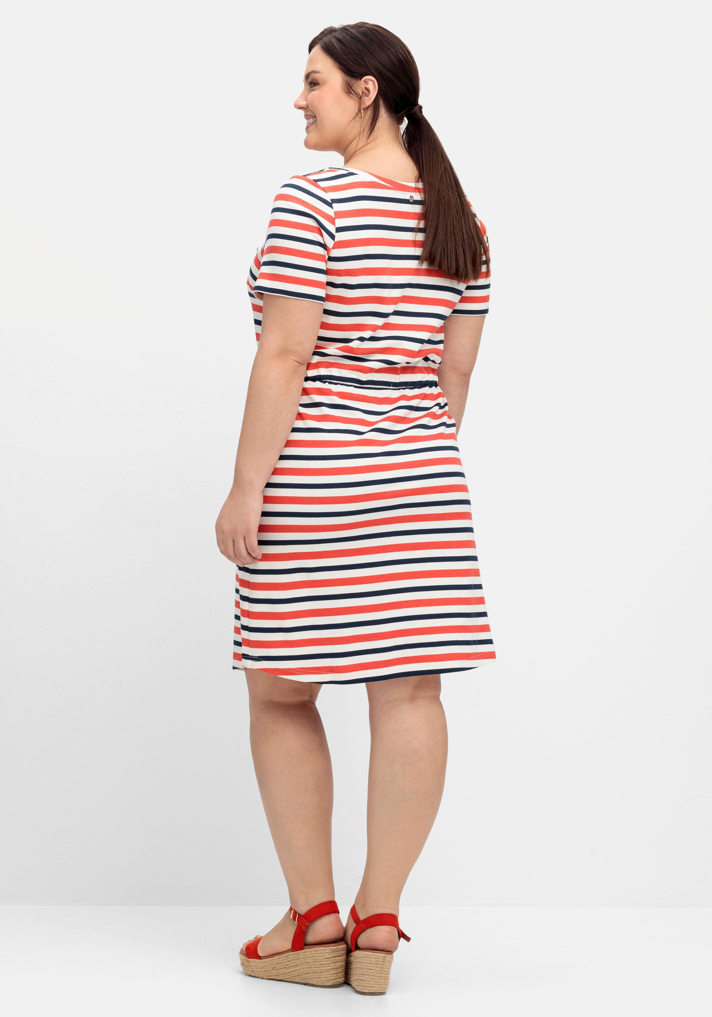 Gestreiftes Jerseykleid mit Taillen-Tunnelzug