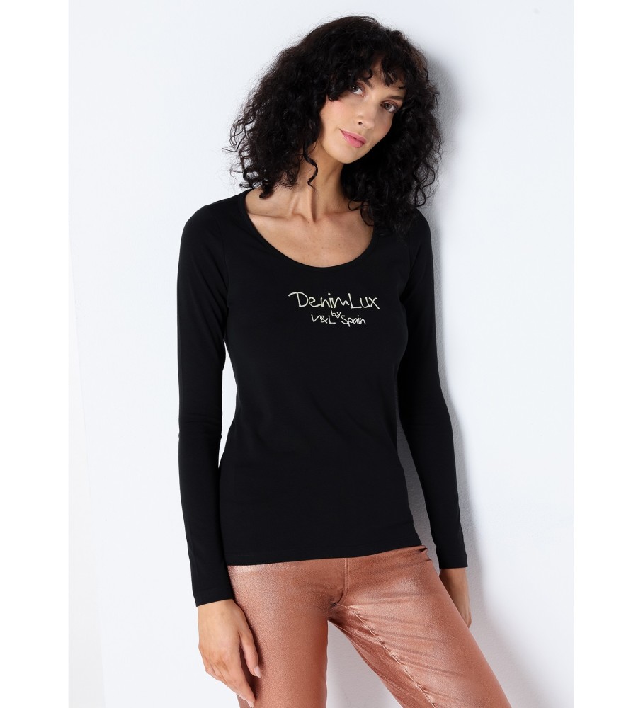 Victorio & Lucchino, Camiseta longa V&L com decote baixo preta