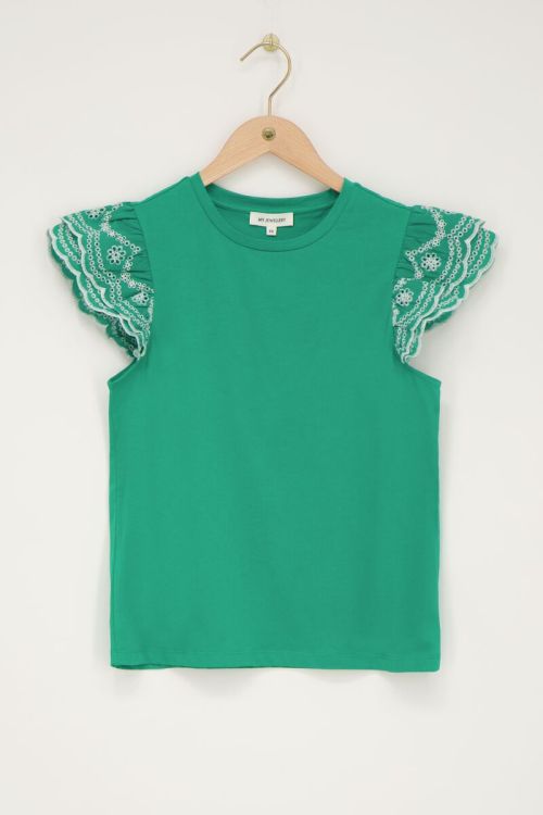 Groene top met embroidery mouwen