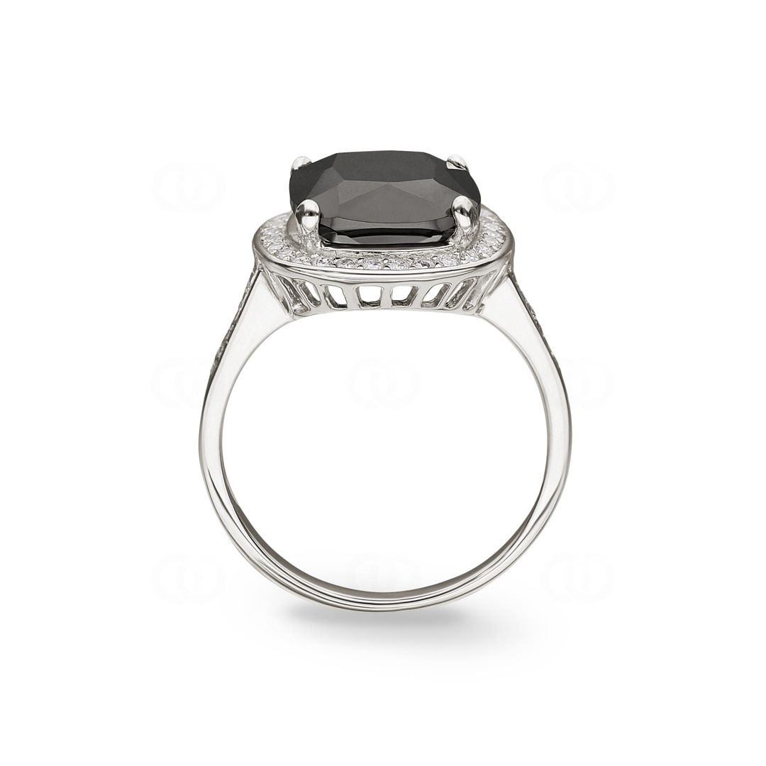 Damenring 925 Silber rhodiniert mit schwarzem Zirkonia Kissen