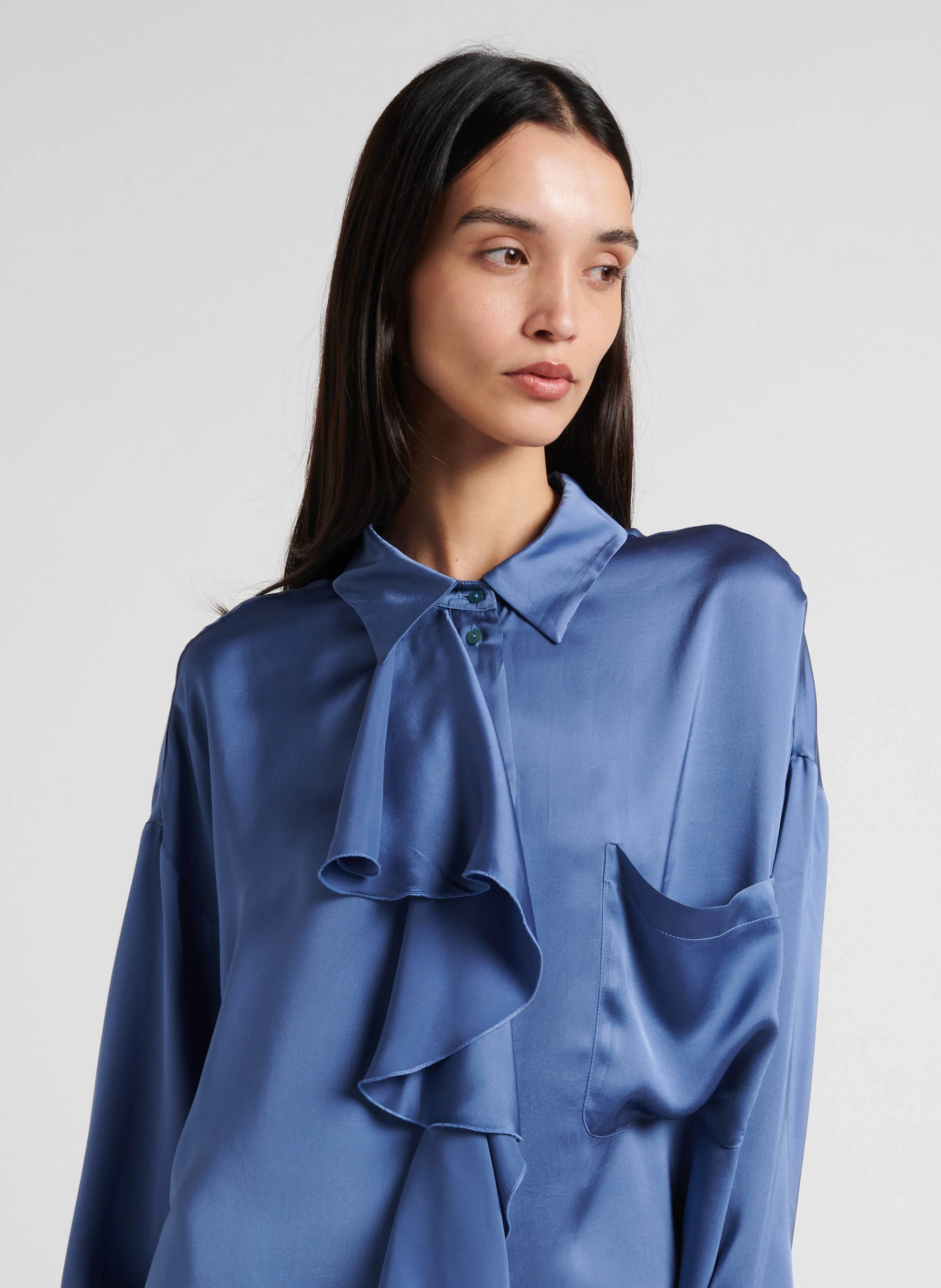 FUJITA - Chemise droite à volants en soie | Blanc