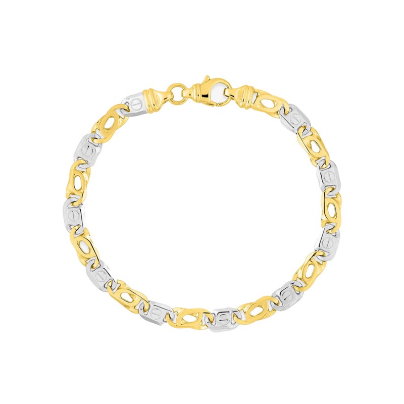 Bracelet homme 18 cm - Bicolore - Or 18 Carats - Largeur 5 mm