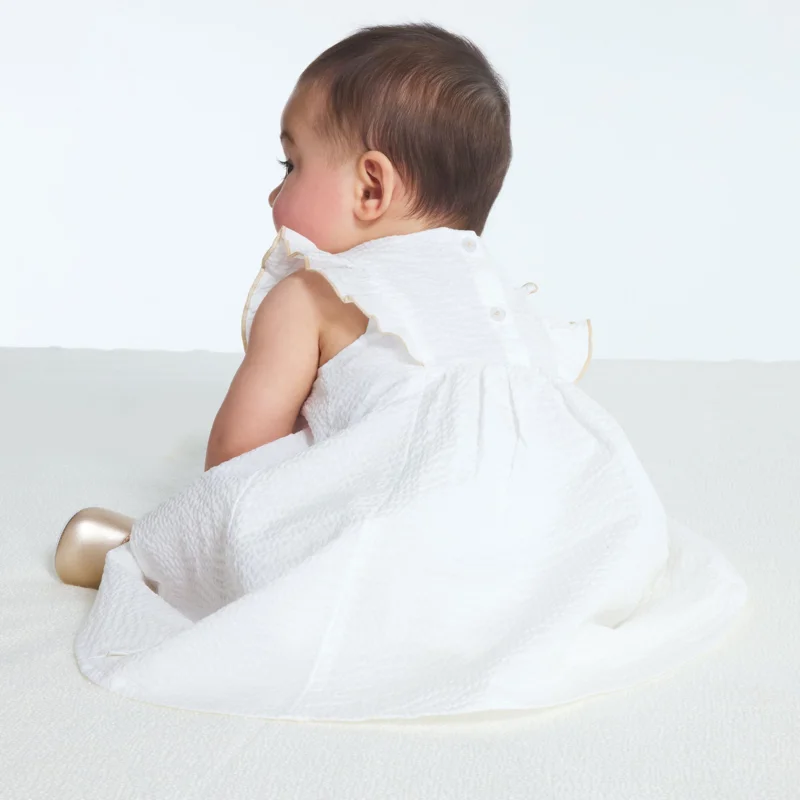Robe chic gaufrée brillante et bloomer blanche bébé fille Blanc