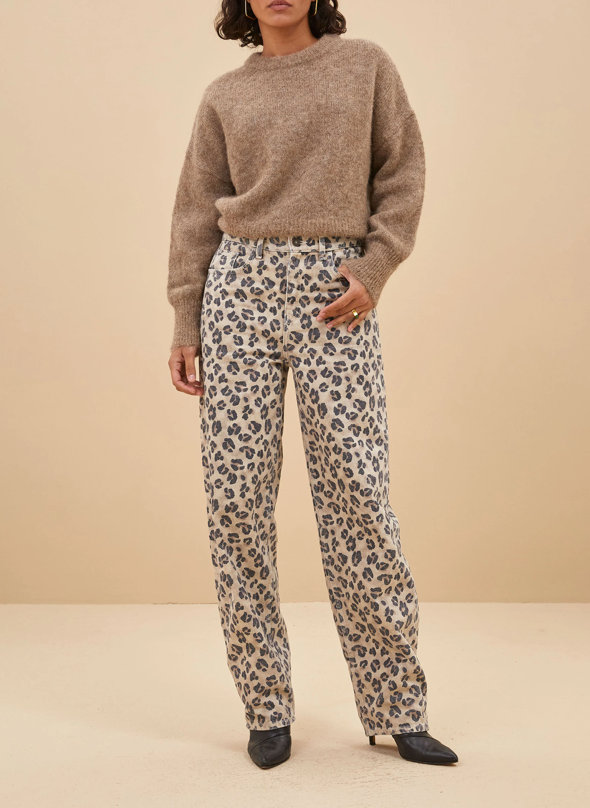 LEW - Jean droit imprimé en coton bio | Beige