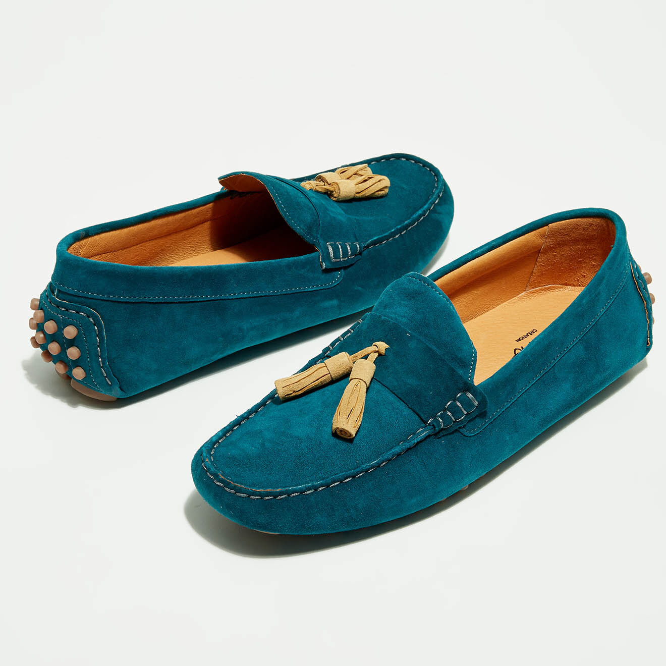 Flavio Création Mocassins en Velours de Cuir Manu bleu foncé/camel
