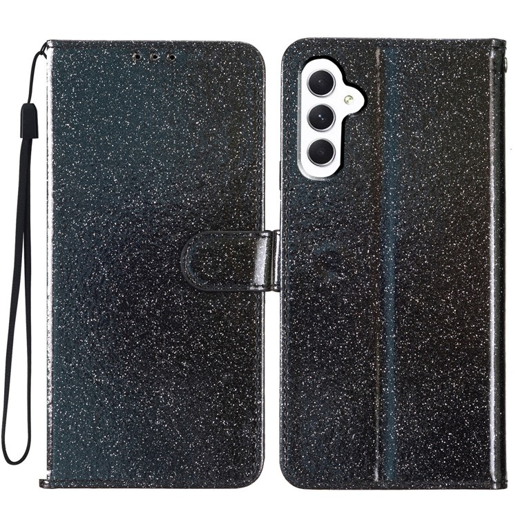 Samsung Galaxy A56 Flip Wallet Cover Leder Tasche Glitzer Optik - Schwarz