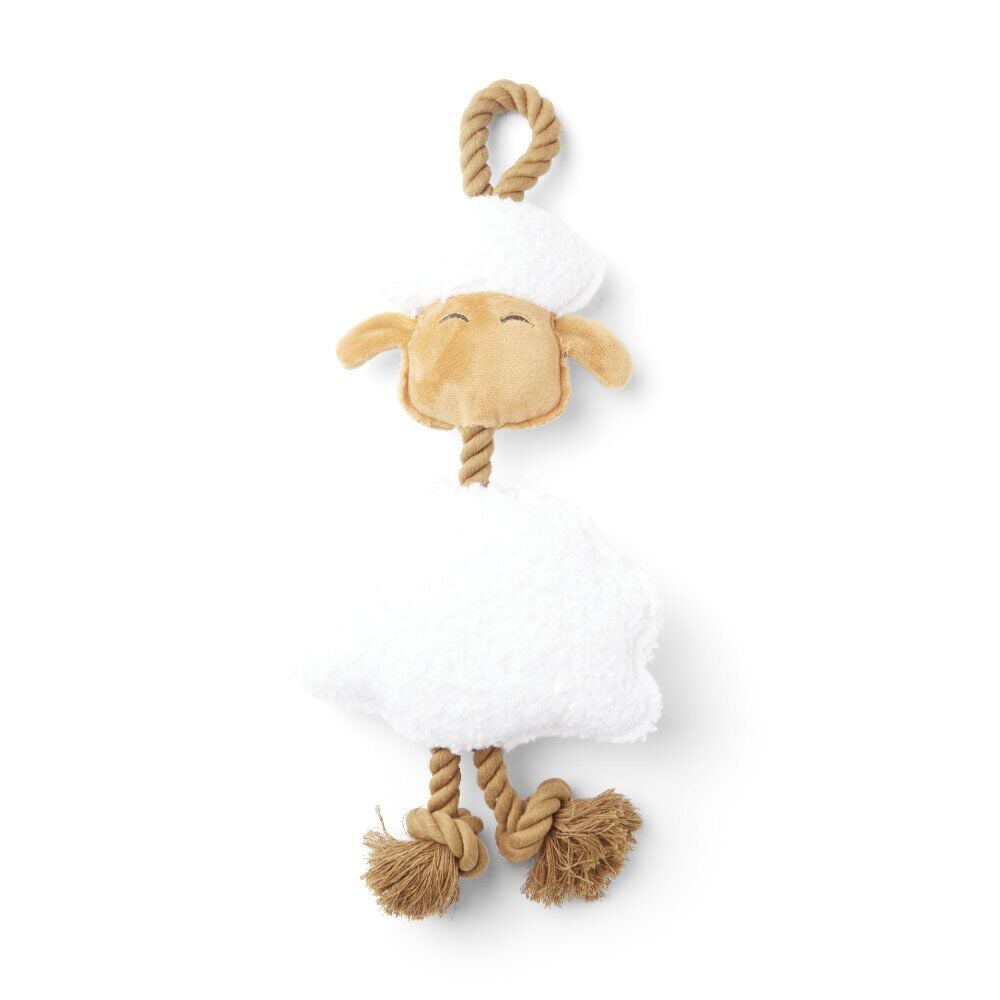 Jouet pour chien corde peluche mouton blanc et marron 24x40cm