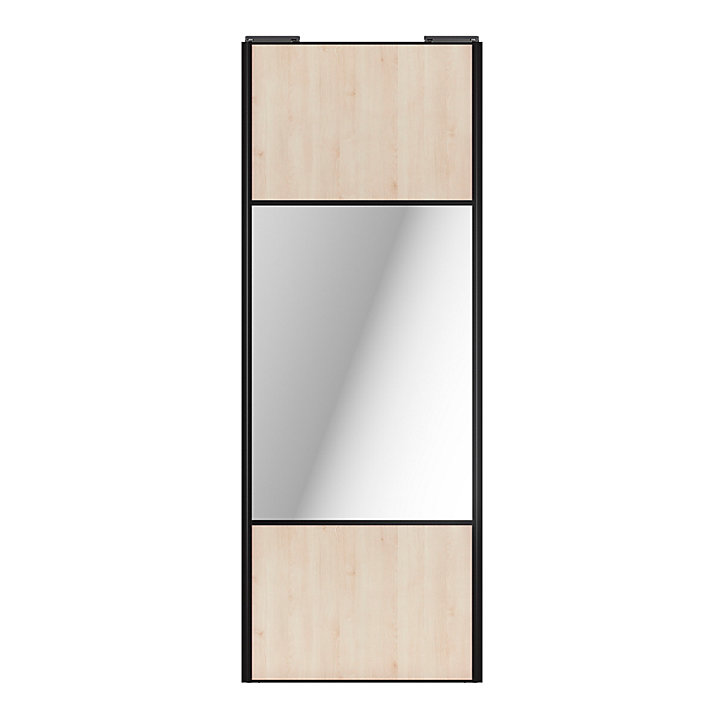 Porte de placard coulissante avec miroir effet chêne clair profil noir GoodHome Arius H. 248,5 x L. 92.2 cm + amortisseurs